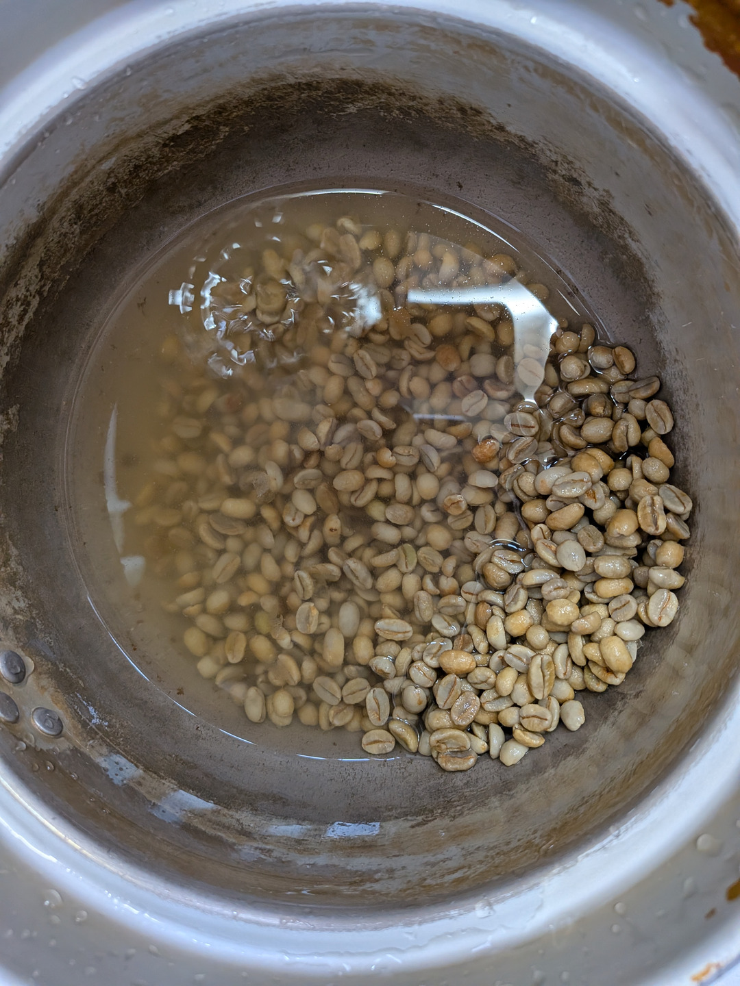 Initial washing of the green beans